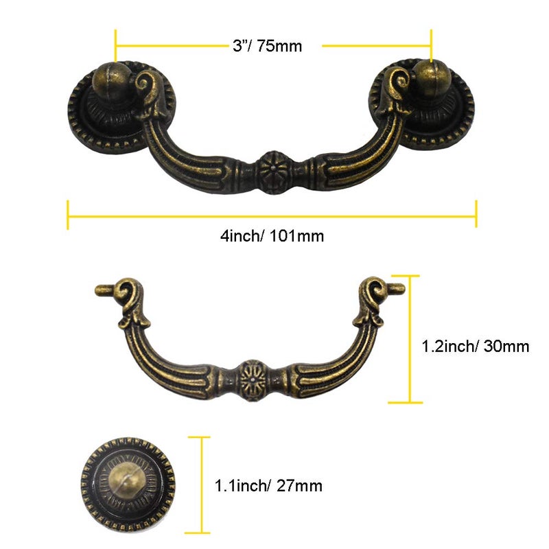 Renashed 3" Vintage Cabinet Dresser Drawer Knobs Pulls Handles Antique Style Zinc Alloy 2 Pack (3 inch) - Image 2